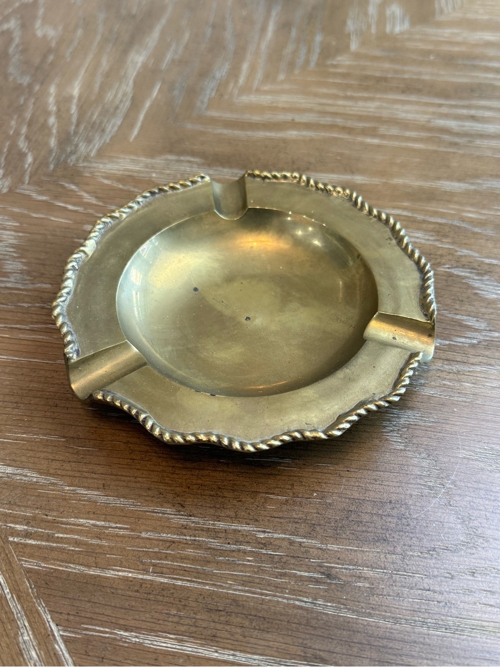 Vintage Brass Ashtray 5 1/2 inches with Rope-Edge Accents